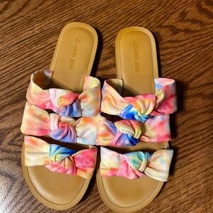 GIANNI BINI  women’s textile slip on flat 3 knot straps rainbow colors size 7.5